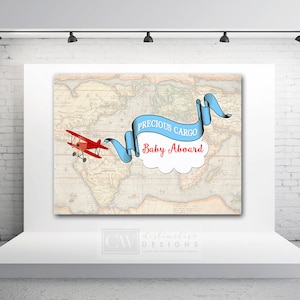 Airplane - Vintage Printable Backdrop Sign Poster - Baby Shower - Travel Birthday Party