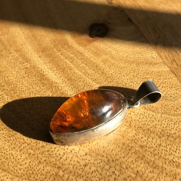 Vintage Amber pendant in sterling silver Gdansk Poland