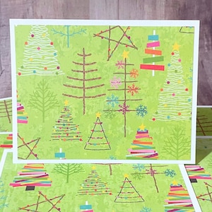 6 Christmas Note Cards with Envelopes Set - Bright Holiday Cards
