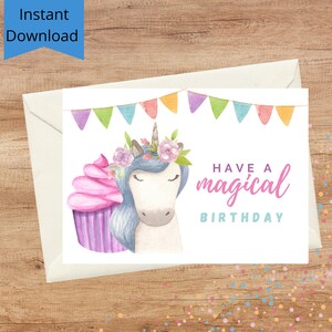 Printable Unicorn Birthday Card Instant Download 5x7 Greeting Card for ...