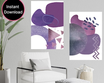 Purple Watercolor Abstract - Printable Wall Art - 2 Piece Set Instant Download - Downloadable Digital Prints