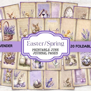 Easter Junk Journal Kit - lente digitaal plakboekpapier - afdrukbare paarse lavendel ephemera voor journaling of kaarten maken - JJ002
