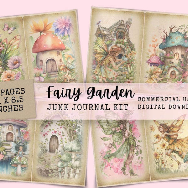 Fairy Garden Junk Journal Kit - 15 Printable Fantasy Pages - Digital Enchanted Scrapbook Paper Ephemera for Journaling or Card Making