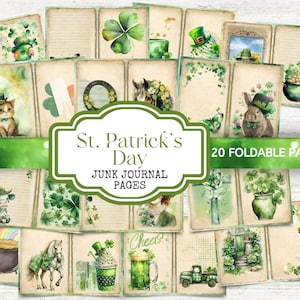 St Patrick's Day Junk Journal Kit - Shamrock Irish Digital Scrapbook Paper - Printable Ephemera for Journaling or Card Making