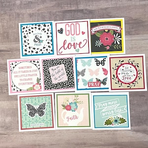 10 Christian Mini Cards - 3x3 Faith Religious Note Card Set - Lunch Box Notes