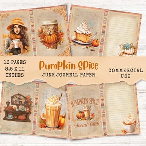 Pumpkin Spice Fall Junk Journal - Autumn Digital Scrapbook Printable Paper Ephemera