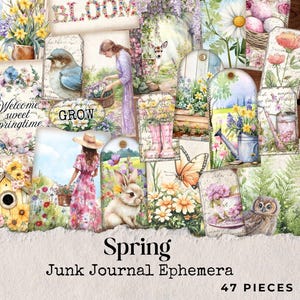 Éphémères printanières - étiquettes et cartes imprimables pour le journal indésirable - pièces de collage numérique