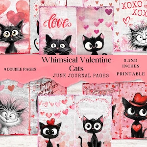 Kit de journal indésirable pour la Saint-Valentin - Papier de scrapbooking numérique chat - Pages éphémères d'amour imprimables