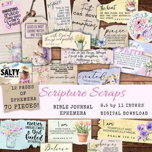Tableau de prière imprimables - fragments d'Écritures éphémères pour la journalisation de la Bible ou Christian Junk Journal - kit sur le thème floral printanier