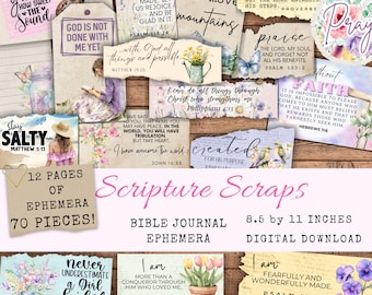 Prayer Board Printables - Scripture Scraps Ephemera for Bible Journaling or Christian Junk Journal - Spring Floral Themed Kit