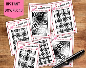 Printable Valentine Cards for Kids - Maze Instant Download Valentine's Day Card for Students