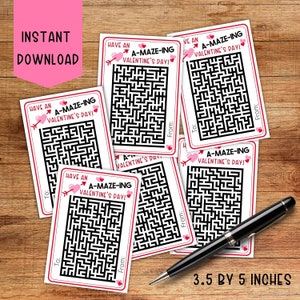 Printable Valentine Cards for Kids - Maze Instant Download Valentine's Day Card for Students