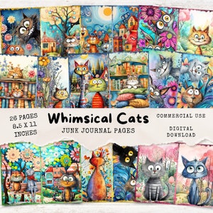 Kit de journal indésirable chats fantaisistes - chatons colorés originaux - papier de scrapbooking numérique - éphémères imprimables - JJ024