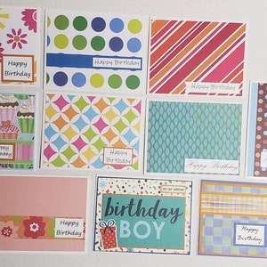 10 Homemade Birthday Cards -  Birthday Card Set - Birthday Greeting Card Assortment - Birthday Card Variety Pack