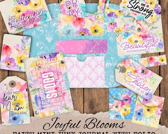 Faith Folio with Mini Junk Journal Kit - Colorful Christian Floral Folio with Tags, Envelopes, and Ephemera Pockets