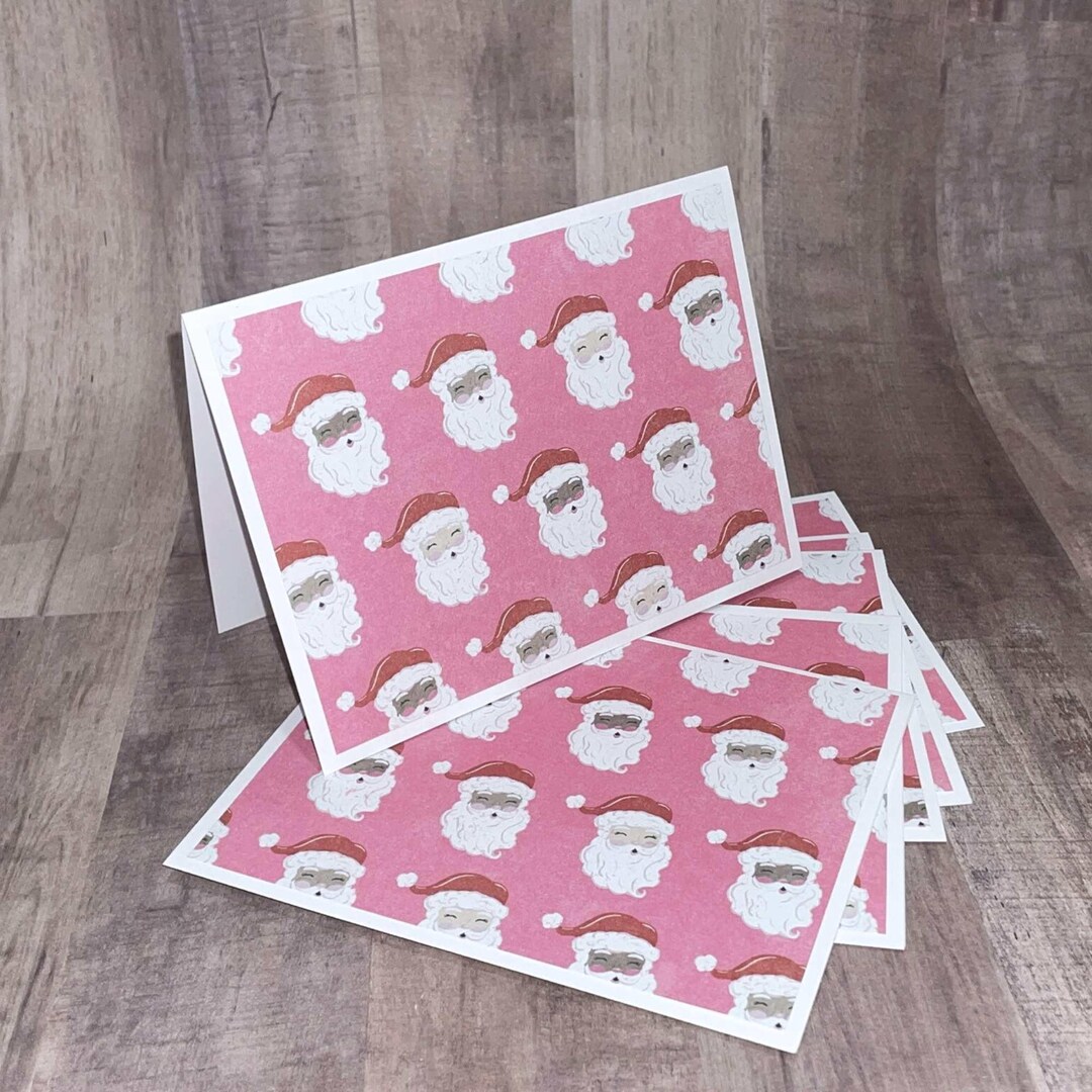 Pink Santa Note Cards - Set of 6 Christmas Cards With Envelopes - Etsy