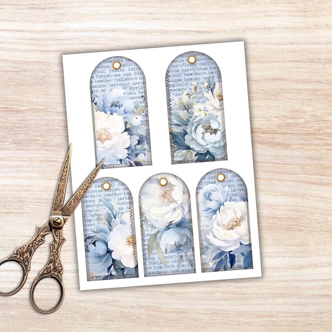 Dusty Blue Floral Ephemera - Printable Tags and Cards for Junk Journal ...