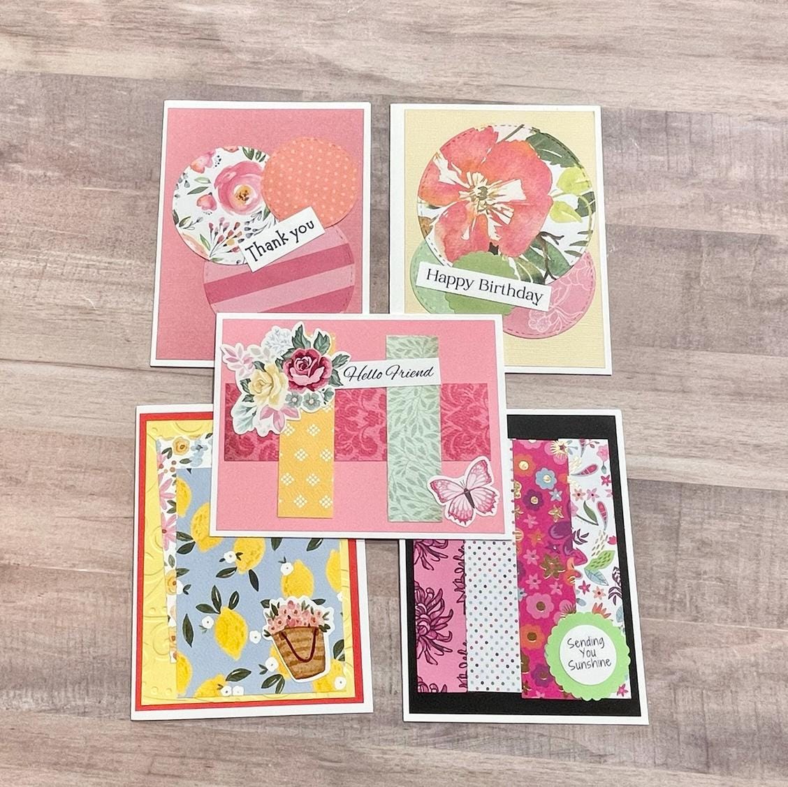Handmade Assorted Greeting Cards Set of 5 - Thank You, Birthday ...