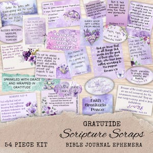 Kit de planche de prière - éphémères de la foi de verset de la Bible - fragments d'Écritures pour Christian Junk Journal - imprimables de gratitude sur le thème violet