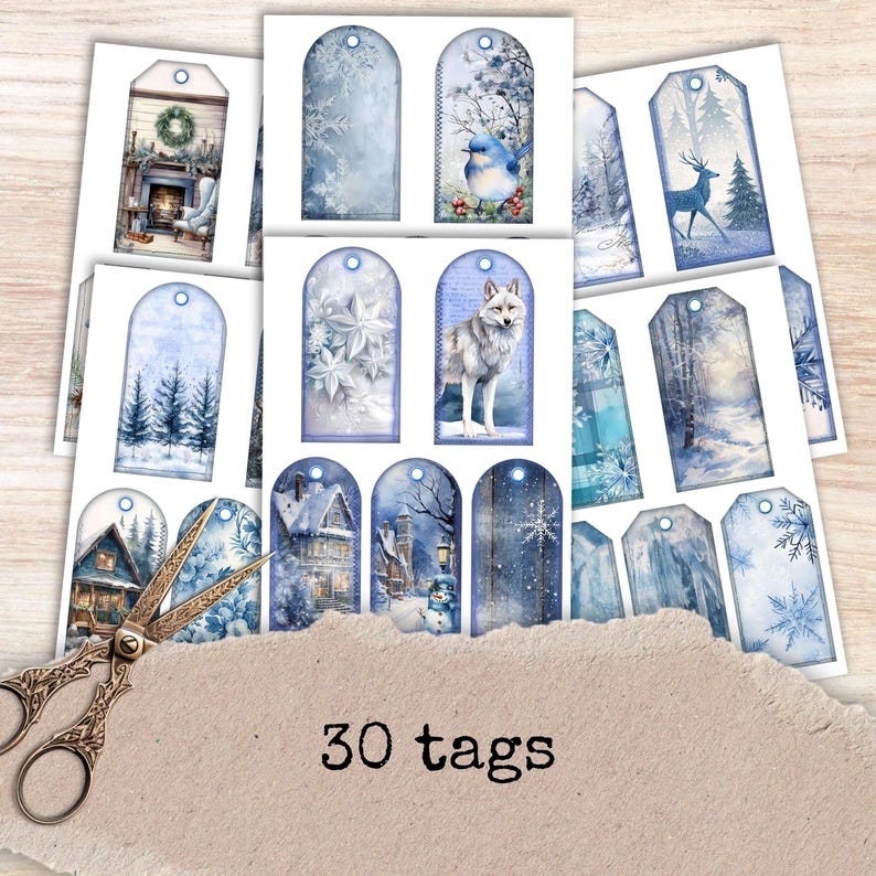 Winter Ephemera Kit - Blue Christmas Junk Journal Printable Tags ...