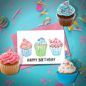 Printable Birthday Card - Instant Download Cupcake 5x7 Greeting Card - Etsy