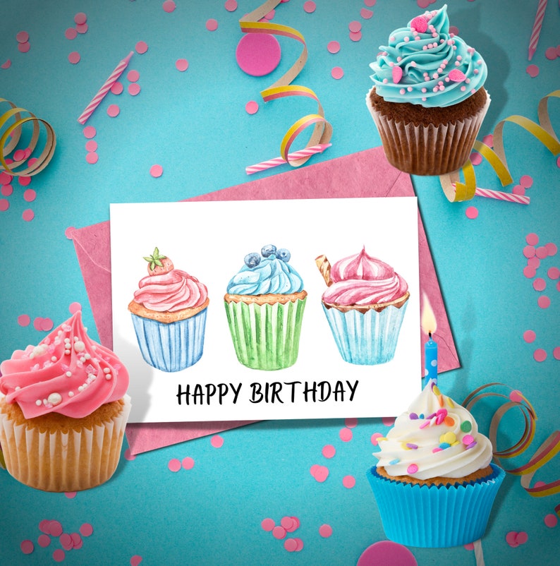 Printable Birthday Card Instant Download Cupcake 5x7 | Etsy