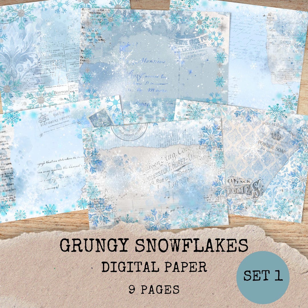 Snowflake Paper Pack - Printable Snow Winter Junk Journal Backing Pages ...