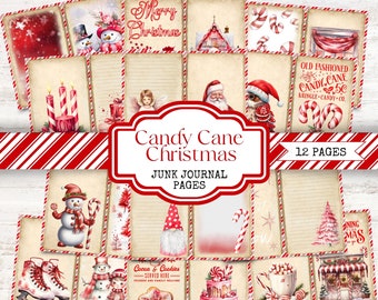 Christmas Junk Journal Kit - pepermunt snoepgoed digitaal plakboekpapier - afdrukbare ephemera voor kaarten maken, mixed media-ambachten - JJ009