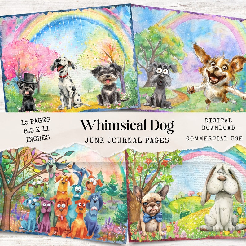 Journal Doogs Whimsical Dogs Junk Journal Kit - Quirky Colorful Pages - Digital ...