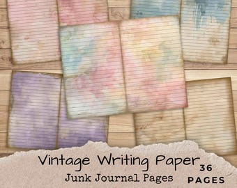Printable Junk Journal Paper: Watercolor Lined Stationery (Digital Download)