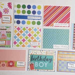 10 Homemade Birthday Cards -  Birthday Card Set - Birthday Greeting Card Assortment - Birthday Card Variety Pack