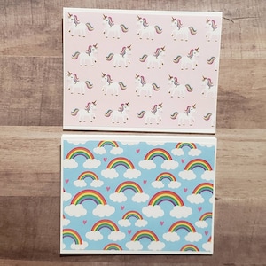 6 Note Cards With Envelopes - Unicorn and Rainbow Note Card Set - Folded Stationery