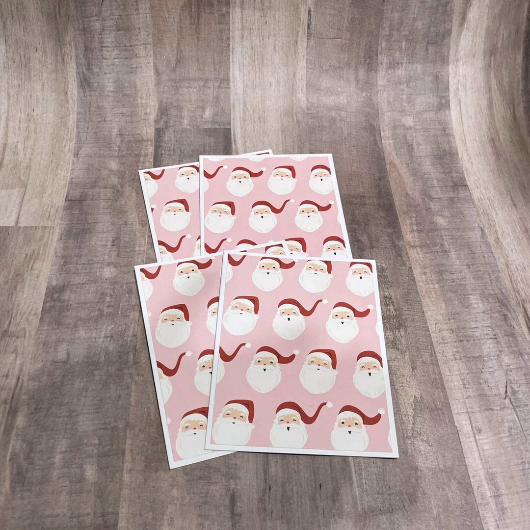 Santa Note Card Set - 4 Handmade Pink Christmas Cards With Envelopes - Etsy