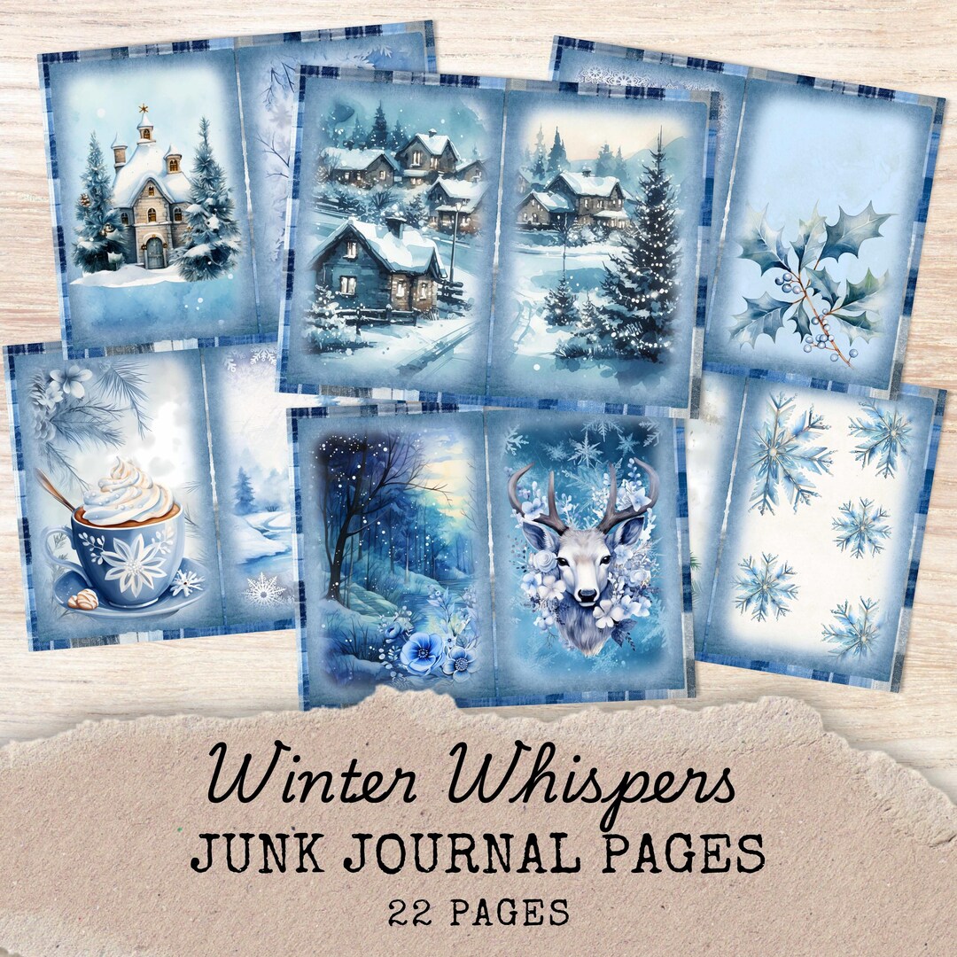 Blue Winter Junk Journal Kit - Christmas Digital Scrapbook Paper ...