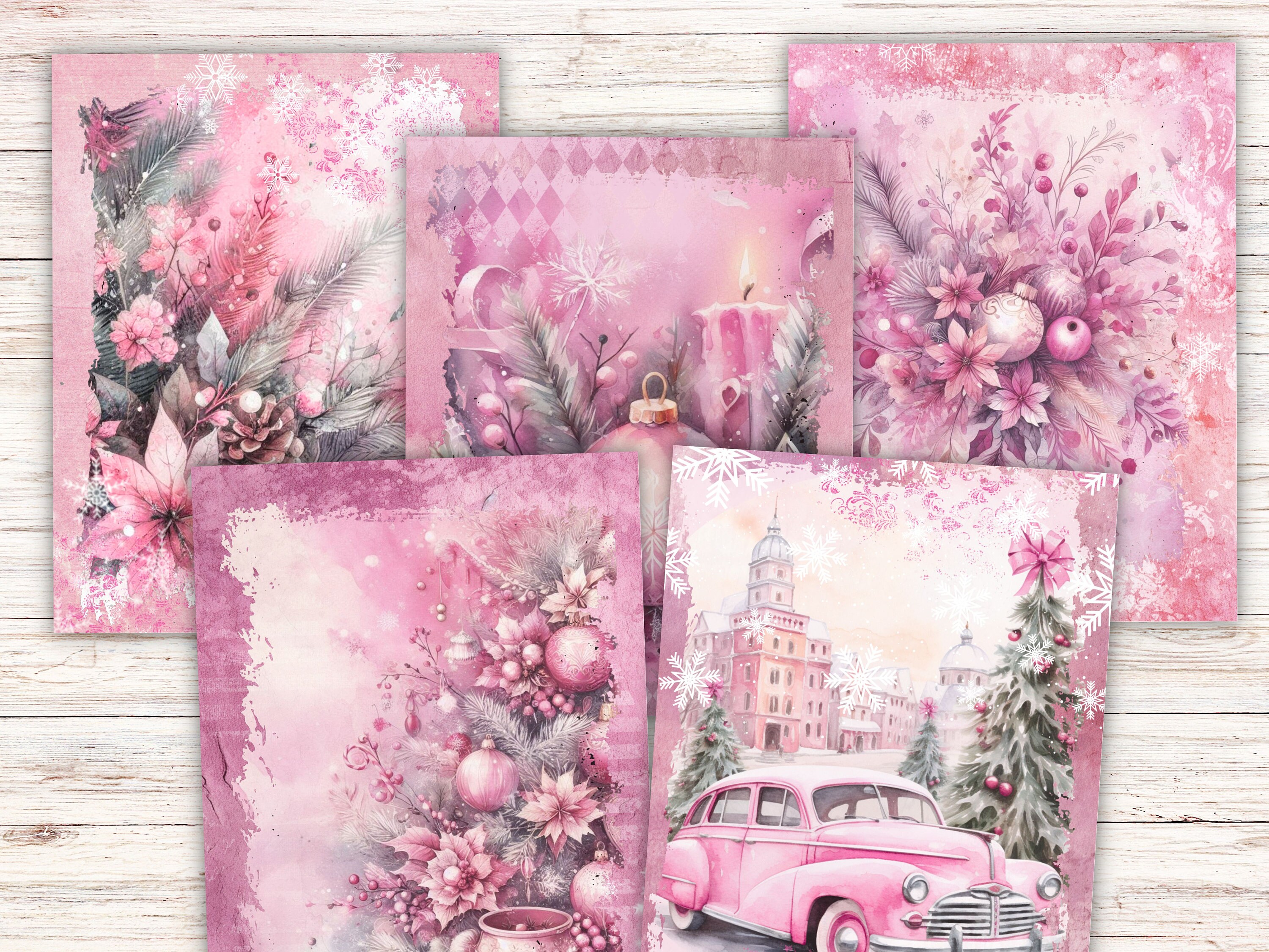 Pink Christmas Junk Journal Kit - Digital Scrapbook Paper - Printable ...