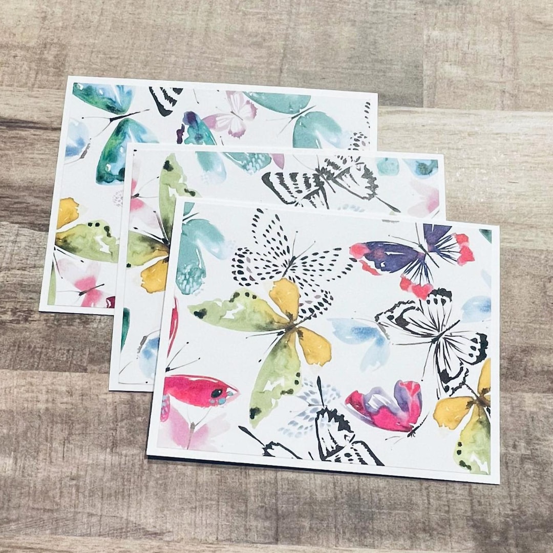 Butterfly Note Cards - 3 Colorful Folded Cards With Envelopes Set - Etsy