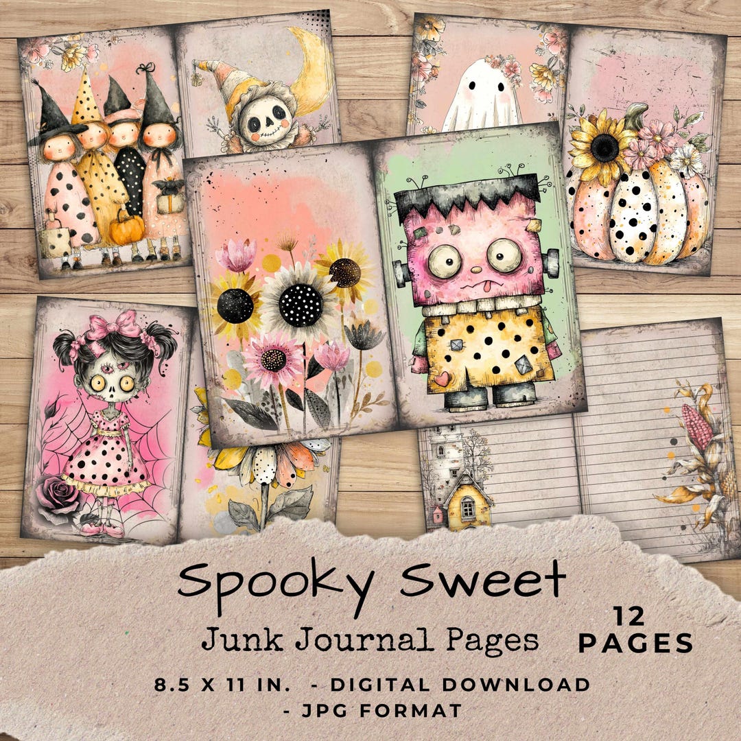 Whimsical Halloween Junk Journal Pages - Printable Paper - Cute Digital ...