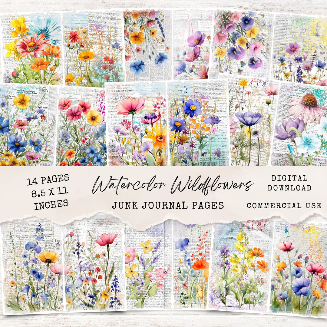 Wildflowers Junk Journal Pages - 14 Printable Floral Papers With ...
