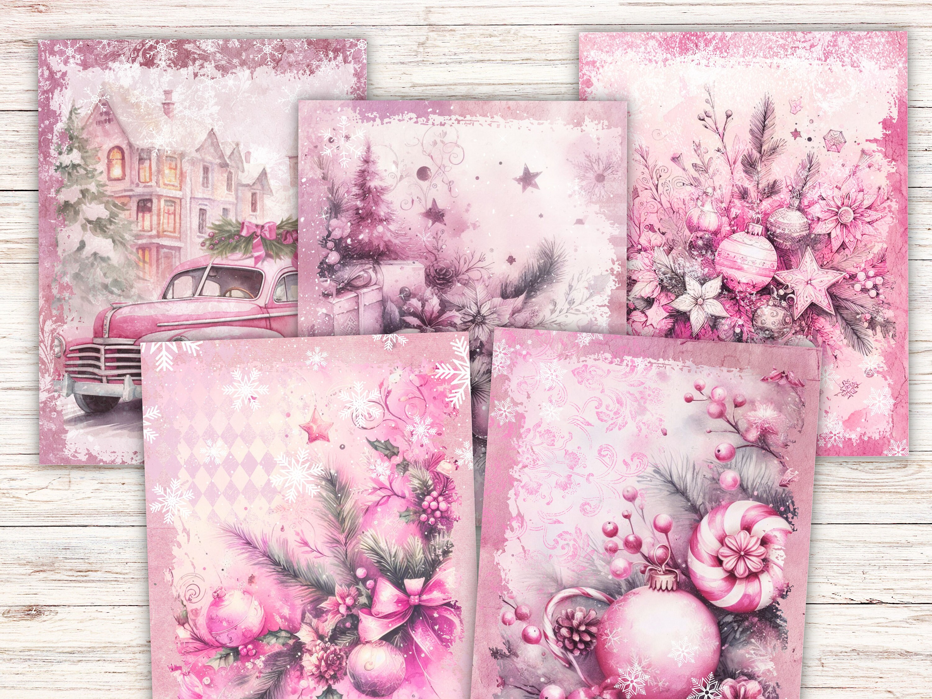 Pink Christmas Junk Journal Kit - Digital Scrapbook Paper - Printable ...