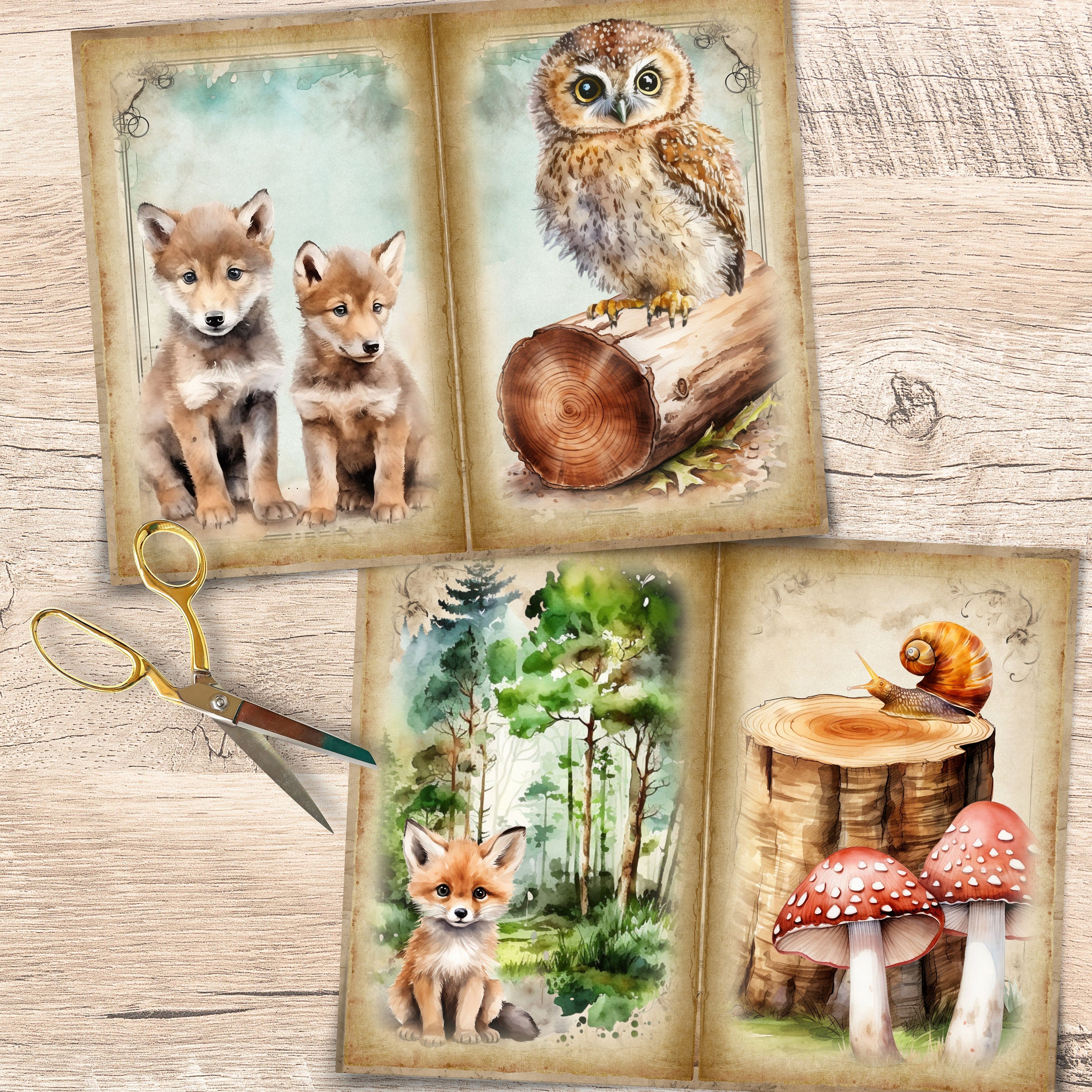 Woodland Animals Junk Journal Paper - 16 Forest Digital Scrapbook Pages ...