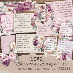 Prayer Board Printables - Scripture Scraps Ephemera for Bible Journaling or Christian Junk Journal - Pink Floral Love Themed Kit