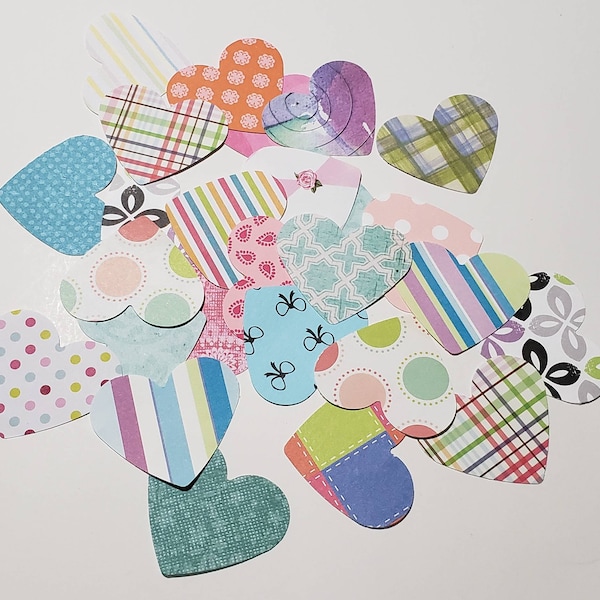 25 Patterned Heart Cut Outs - 2 Inch Heart Punches - Patterned Paper Heart Cutouts - Assorted Paper Hearts