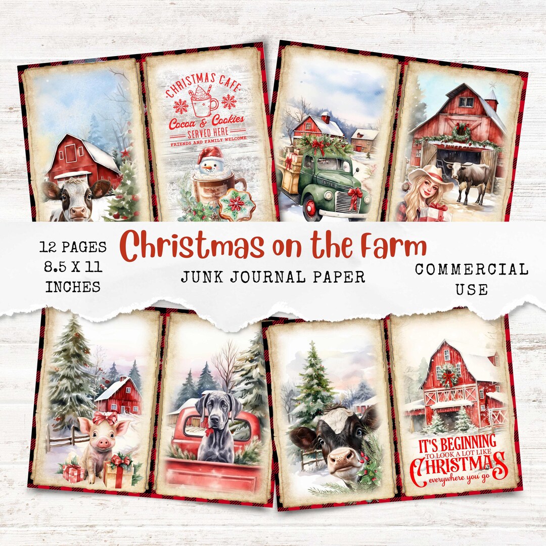 Christmas Farm Junk Journal Kit - Digital Scrapbook Paper - Printable ...