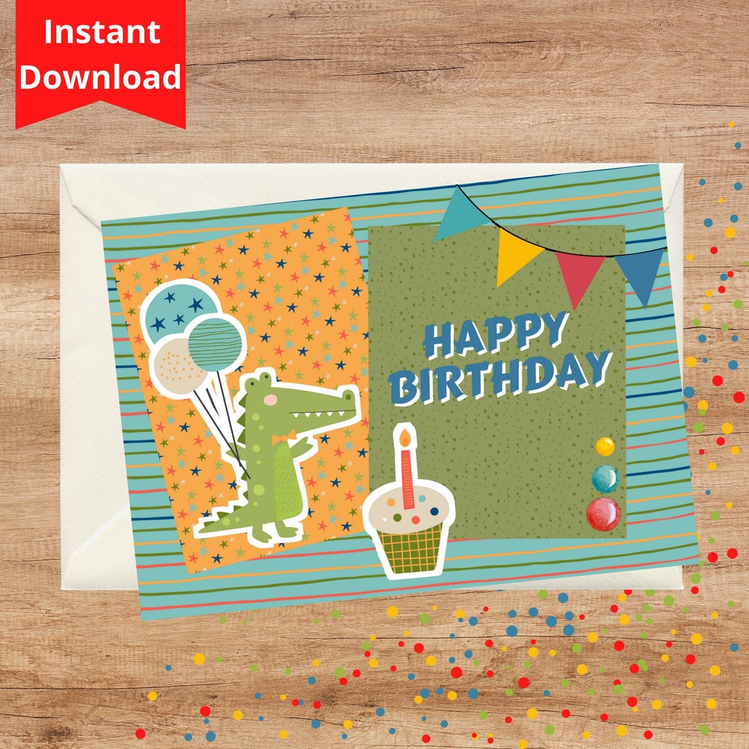 Printable Birthday Card Instant Download Alligator and - Etsy