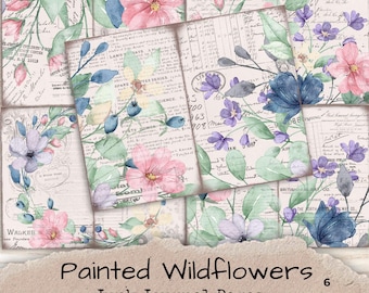 Watercolor Wildflower Junk Journal Pages: Printable Floral Ephemera (Digital Download)