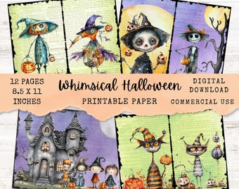 Whimsical Halloween Junk Journal Paper - Printable Digital Ephemera Pages Scrapbook Kit