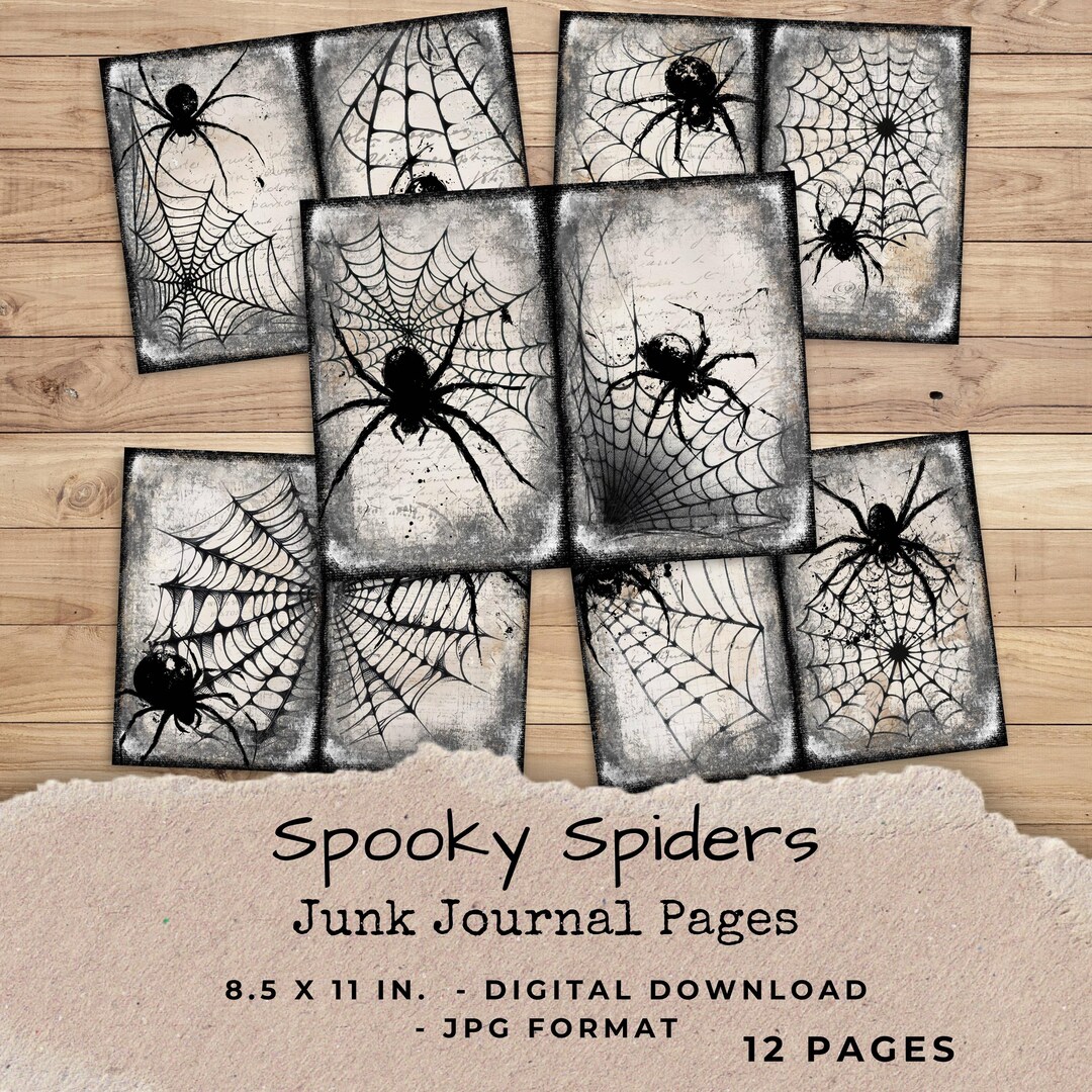 Spider Junk Journal Pages - Grungy Printable Halloween Paper - Spooky ...