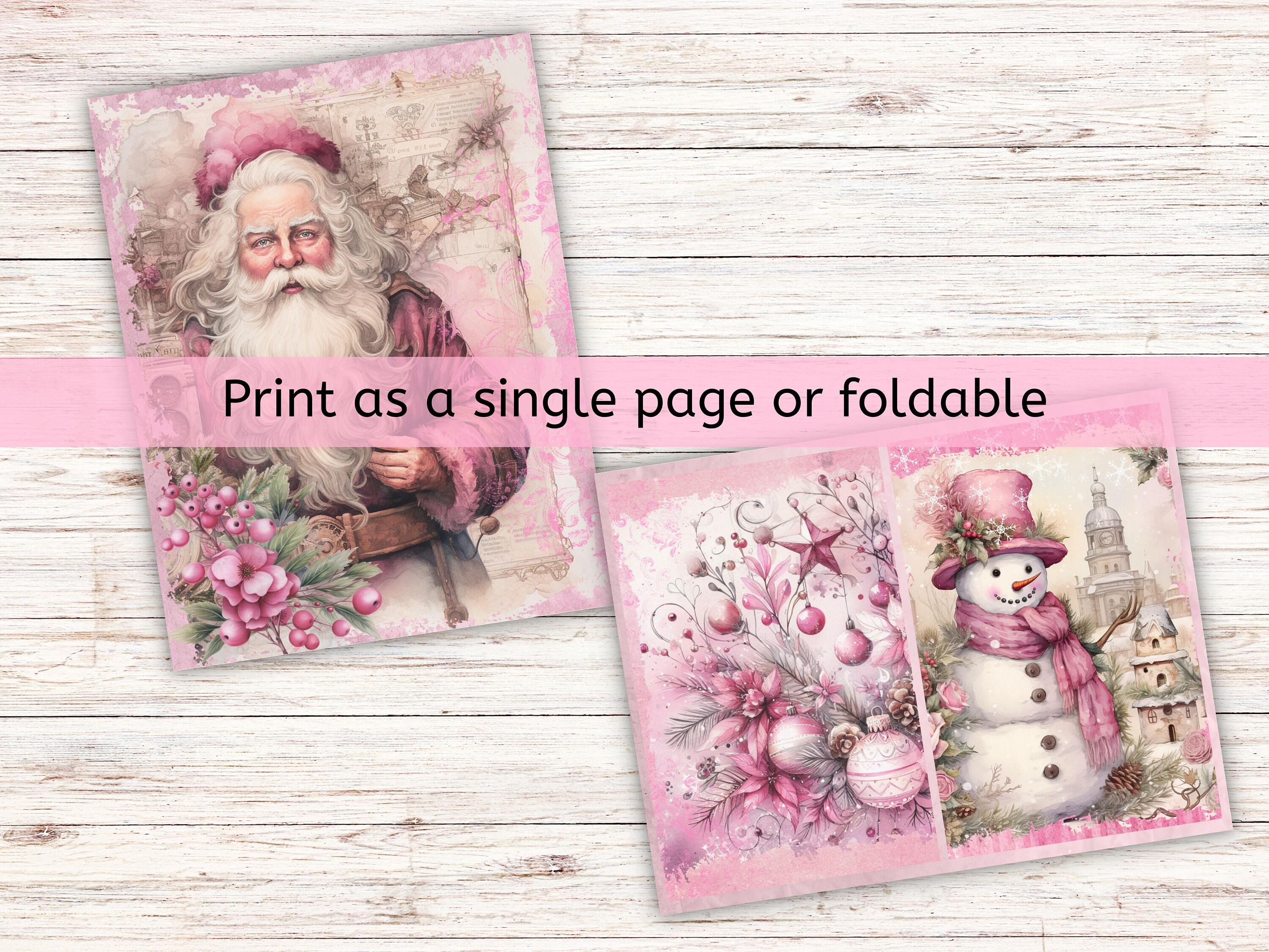 Pink Christmas Junk Journal Kit - Digital Scrapbook Paper - Printable ...