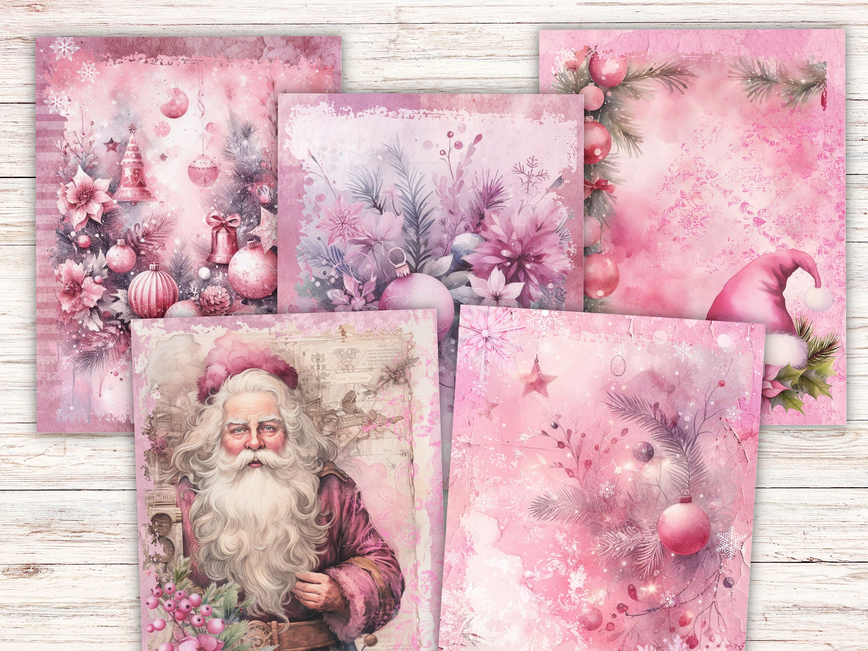 Pink Christmas Junk Journal Kit - Digital Scrapbook Paper - Printable ...