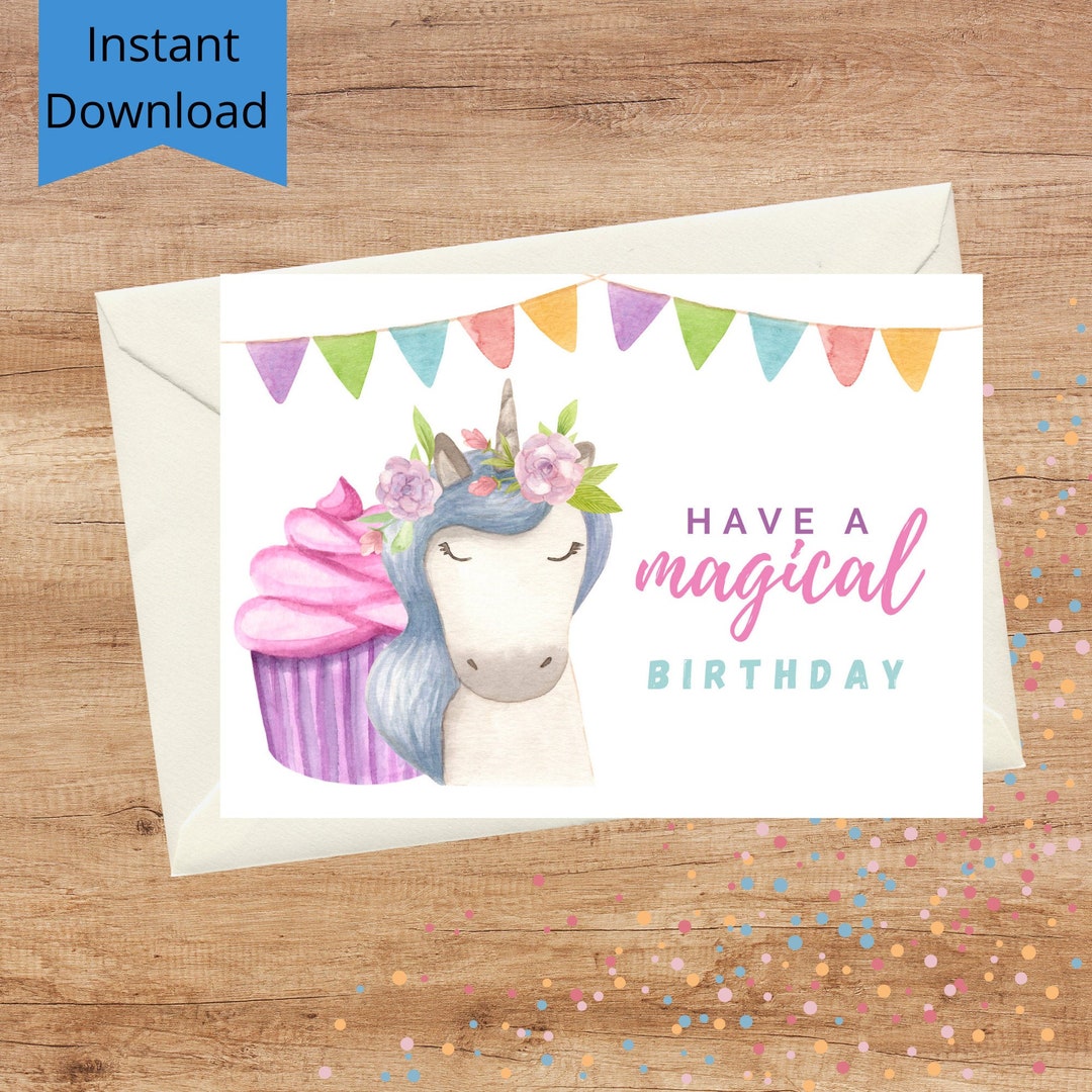 Printable Unicorn Birthday Card Instant Download 5x7 Greeting Card for ...